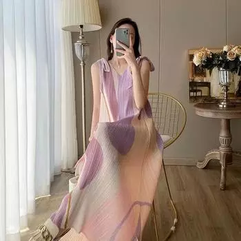 Нежный стиль, темперамент, вестернизация, ощущение высокого класса, плиссированное платье на подтяжках, детское лето One Size синий