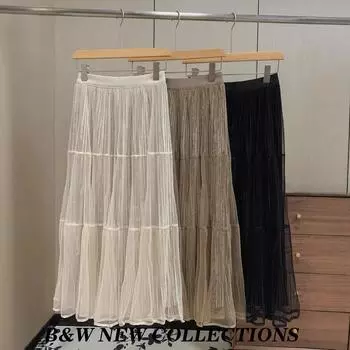 Нежный темперамент бархатная внутренняя плиссированная юбка высокой плотности с высокой талией женское длинное платье осень-зима 2025 года average size чёрный