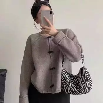 Нежный Версальский свитер, серый вязаный кардиган на пуговицах с коровьим рогом, пальто для женщин, молочно-осенний свитер, кардиган, женские топы One Size серый