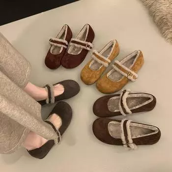 Нежный вечерний бриз бархатные туфли Мэри Джейн женские 2024 осень и зима новые нишевые замшевые одинарные туфли с юбками туфли Мао Мао 35