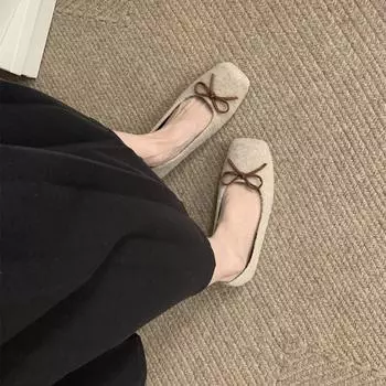 Нежный вечерний ветерок мелкий рот маленькие одинарные туфли 2024 весна и осень зима бант мягкая подошва квадратный носок шапочки туфли леди 35 темно-серого