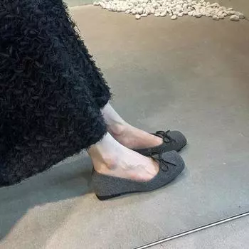 Нежный вечерний ветерок, мелкий рот, туфли Mao Mao Single, женские туфли 2024 года, с бантом, мягкой подошвой и квадратным носком, Doudou 35 темно-серого