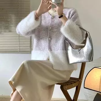 Нежный ветер, цветной свободный вязаный кардиган с длинными рукавами, свитер, куртка женская, осень и зима, милая, универсальная, повседневная, модная и многофункциональная one size синий