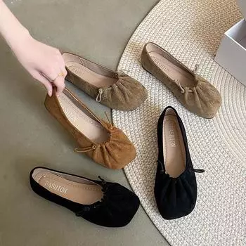 Нежный ветер квадратная голова плоская обувь завязывается шнурок плиссированные туфли с мелким горлом одинарные туфли из мягкой кожи бабушкины туфли 2025 новый темперамент обувь 35 хаки