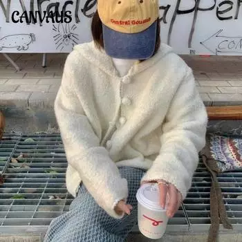 Нежный ветер ленивый свитер куртка женская осень и зима свободный повседневный с капюшоном вязаный кардиган One size бежевый