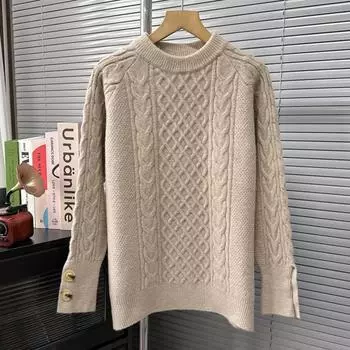 Нежный ветер мягкий восковой крученый свитер женский осенне-зимний модный круглый вырез утолщенный низ свитера верх One size красный