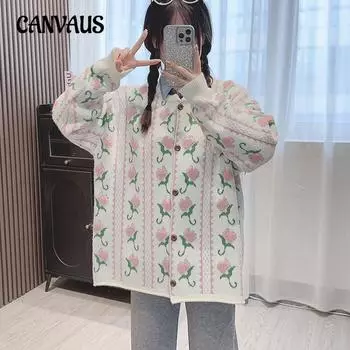 Нежный ветер свитер куртка женская осень и зима ретро Mori System цветы свободный мягкий длинный рукав вязаный кардиган One Size чёрный