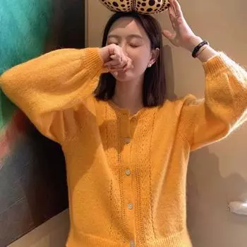 Нежный ветерок короткий свитер женский свободный универсальный сладкий возраст уменьшающий мягкий восковой ветер вязаный осенний топ женский кардиган