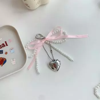 Нежный жемчужный бант, бисерный брелок ручной работы, брелок в форме банта, брелок в форме сердца, украшение из жемчуга для сумок, телефонов as the picture