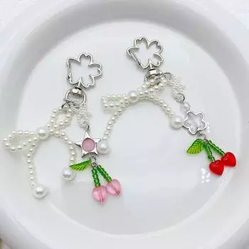 Нежный жемчужный бант ручной работы брелок кулон креативное милое украшение на рюкзак цепочка для мобильного телефона шнурок подарки