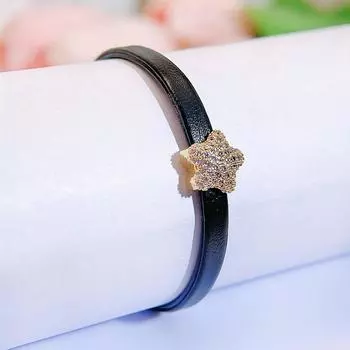 Нежный золотой крошечный браслет со звездой CZ из циркония CMM с черным браслетом, кожаный ремень, регулируемый браслет на удачу для женщин золотой