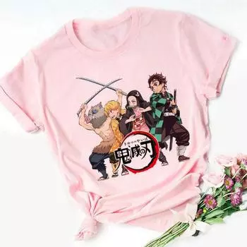 Nezuko Kamado Kimetsu No Yaiba Print Pink Kid Футболки для детей, милые детские Harajuku Kawaii Одежда для мальчиков и девочек, топы в подарок, Прямая поставка 100