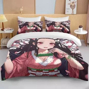 Nezuko Kamado комплект постельного белья аниме Demon Slayer пододеяльник одеяло постельное белье один-твин полный королевский размер 3d дети подарок для девочек и мальчиков EU single(135x200cm)