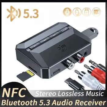 NFC Bluetooth 5.3 аудио приемник 3,5 мм AUX RCA USB U-Disk/TF HIFI стерео музыкальный беспроводной адаптер с микрофоном для автомобильного комплекта усилителя динамика