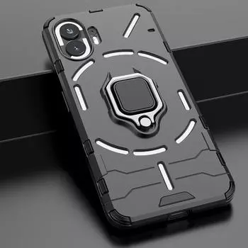 Ни за что Телефон (2) Жесткий чехол из поликарбоната, ТПУ, бампер, металлическое кольцо-подставка, чехлы для телефонов No Thing Phone2 NothingPhone 2, бронированная задняя крышка For Nothing Phone 2 тёмно-синий