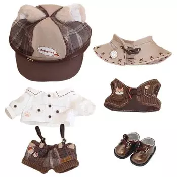 nianniyhouse 10 см 15 см 20 см плюшевая одежда шляпа платье рубашка висячие брюки шаль жилет кожаные туфли винтажный детективный костюм хлопковая кукла наряд