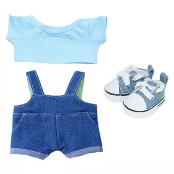 nianniyhouse 10 см 15 см 20 см Мягкая одежда Однотонный джинсовый комбинезон Холщовая обувь Хлопковая кукольная одежда Футболка Наряд (Синий, 15см) синий