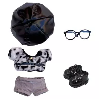 nianniyhouse 10 см 15 см 20 см Мягкая одежда Шляпа Куртка Брюки Кожаные сапоги Очки Леопардовый принт Костюм Хлопковая кукла Нарядные аксессуары (Черный, 10см)