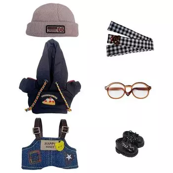 nianniyhouse 10 см мягкая игрушка одежда клетчатый шарф вязаная шапка толстовка с капюшоном нагрудник брюки очки кожаная обувь лесной комплект кукла из хлопка аксессуары наряд