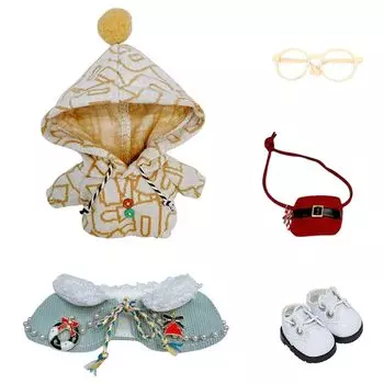 nianniyhouse 10 см мягкая игрушка одежда плащ с принтом толстовка рюкзак очки кожаная обувь плащ костюм хлопковая кукла аксессуары наряд (зеленый)