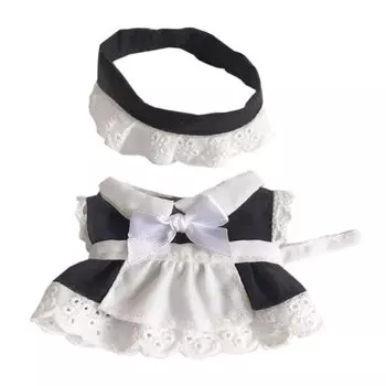 nianniyhouse 10 см плюшевая одежда одежда горничной головной убор фартук платье сменные хлопковые аксессуары для кукол (черный)