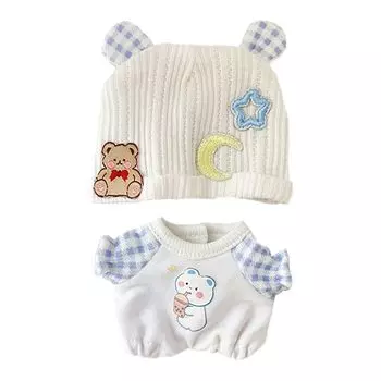 nianniyhouse 10 см плюшевая одежда свободная ползающая одежда шапка с медвежьими ушками боди нарядная хлопковая кукольная одежда (синий)