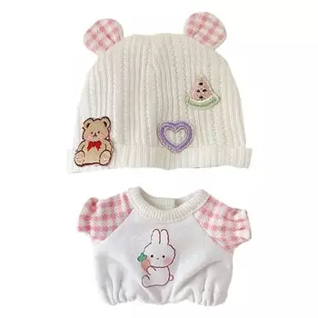 nianniyhouse 10 см плюшевая одежда свободная ползающая одежда шапка с медвежьими ушками боди нарядная хлопковая кукольная одежда (розовый)