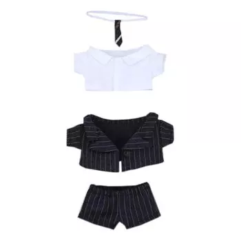 nianniyhouse 10см 20см Плюшевая одежда Куртка Рубашка Галстук Брюки Полосатый костюм Хлопковая кукла Одевание (Черный 10см)