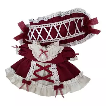 nianniyhouse 20 см Кукольная одежда для плюшевых игрушек, повязка на голову, платье, комплект из 2 предметов, одежда для горничной, хлопковая кукольная одежда с крестиком и буквами, детская кукольная одежда, нарядная одежда красный