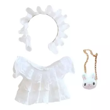 nianniyhouse 20 см кукольная одежда повязка на голову платье комплект из 3 предметов хлопковая кукольная одежда плиссированное кружевное платье кукольная детская одежда для плюшевых игрушек наряд + + белый