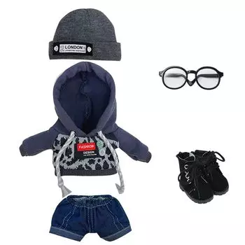 nianniyhouse 20 см мягкая игрушка одежда шляпа леопардовый принт куртка джинсы очки обувь кукла из хлопка наряд аксессуары для куклы (черный)