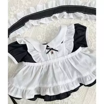 nianniyhouse 40 см плюшевая одежда одежда горничной головной убор фартук платье сменные хлопковые аксессуары для кукол (черный)