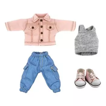 nianniyhouse bjd кукла одежда куртка брюки жилет обувь джинсовый костюм размер OB11 для куклы Obitsu 11см тело 1/12 (розовый) розовый