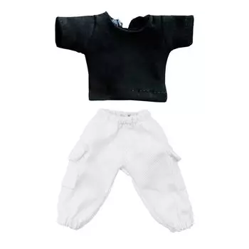 nianniyhouse OB11 Размер Obitsu Doll для тела 11 см, комплект брюк, простая кукольная одежда, комбинезон, кукольная одежда, футболка + футболка из 2 предметов 1/12BJD (черный+белый)
