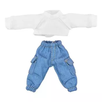 nianniyhouse Obitsu 11 см Кукольная одежда Жилет с длинными рукавами Карманные штаны Кукольная одежда Одеваем куклу 1/12BJD (белый)