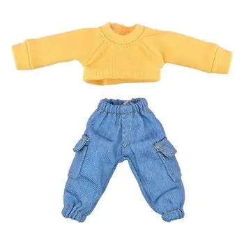 nianniyhouse Obitsu 11 см Кукольная одежда Жилет с длинными рукавами Карманные штаны Кукольная одежда Одеваем куклу 1/12BJD (желтый)