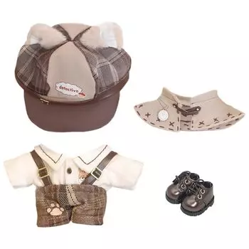 niannyyhouse 10cm 15cm 20cm Plush Clothes Hat Dress Shirt Hanging Pants Shawl Vest Leather Shoes Vintage Detective Suit Cotton Doll Dress Up