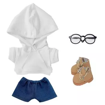 niannyyhouse 10cm 15cm 20cm Plush Clothes Loose Fit Hoodie Jeans Glasses Shoes Dress Up Cotton Doll Accessories (A2, 10cm)
