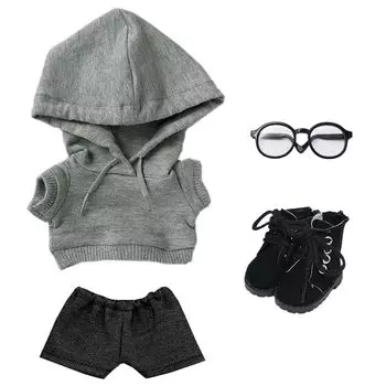 niannyyhouse 10cm 15cm 20cm Plush Clothes Loose Fit Hoodie Jeans Glasses Shoes Dress Up Cotton Doll Accessories (A9, 20cm)