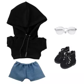 niannyyhouse 10cm 15cm 20cm Plush Clothes Loose Fit Hoodie Jeans Glasses Shoes Dress Up Cotton Doll Accessories (A1, 15cm)