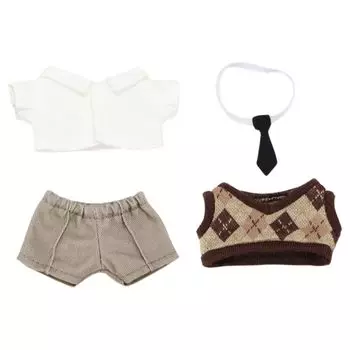 niannyyhouse 10cm Plush Clothes Dress Shirt Pants Tie Vest Campus Wear Dress Up Cotton Doll Accessories (Brown) коричневый