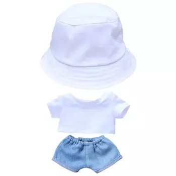 niannyyhouse 15cm Doll Clothes for Plush Toys Hat Pants 3 Piece Set Changeable Clothes Hat White Jeans Doll Baby Clothes Cotton Doll Clothes + T-shirt