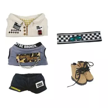niannyyhouse 20cm Plush Loose Fit Cotton Doll Clothes Clothes Waistcoat, Vest, Hairband, Shorts, Shoes, (White)