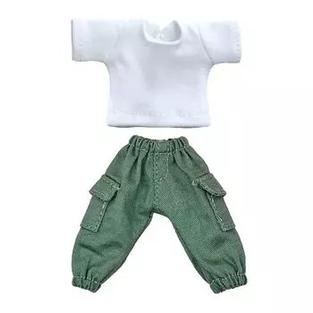 niannyyhouse OB11 Size Obitsu Doll for 11cm body pants set Plain Doll clothes Overalls doll clothes army T-shirt + 2-piece T-shirt 1/12BJD (white +