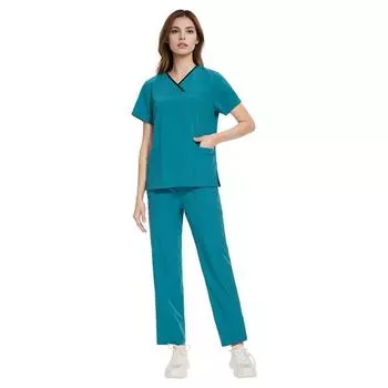 Nianyan Men s and Women s Same New Product Hand Washing Suit V Neck Color Collision Design Beauty Salon Dental Clinic Hospital Nurses Uniform 42169-Lake Blue L