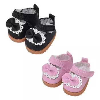 nianyyhouse 10 см мягкие кожаные туфли кукольные туфли из хлопка с галстуком-бабочкой длина кукольные аксессуары 1/8BJD приблизительно. 3,6 см наряд (черный+розовый)