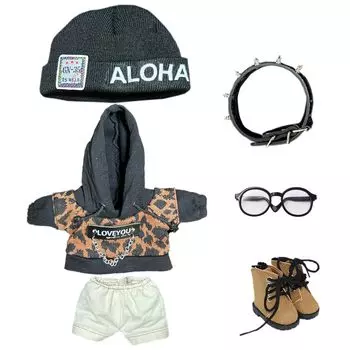 nianyyhouse 15 см мягкая игрушка одежда леопардовый принт костюм эластичная шапка толстовка шорты аксессуары очки обувь хлопковая кукла аксессуары наряд