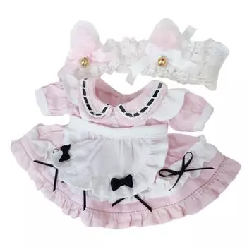 nianyyhouse 20 см кукольная одежда для мягкой хлопковой куклы повязка на голову платье кошачьи ушки костюм горничной кукольная детская одежда животные, одежда, + + фартук, комплект из 3 предметов, розовый