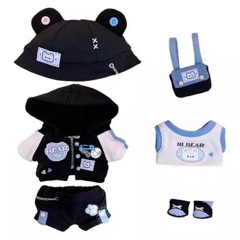 nianyyhouse 20 см мягкая игрушка одежда паркур медведь комплект шляпа куртка шорты жилет обувь рюкзак кукла из хлопка наряд кукла аксессуары (20см)