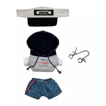 nianyyhouse 20 см мягкая игрушка одежда свободная пустая шляпа цветной блок толстовка с капюшоном шорты клипса для ушей аксессуары хлопковая кукла наряд (серый)